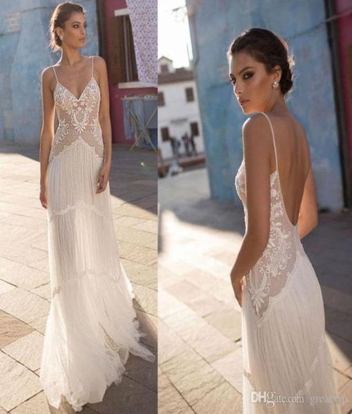 

gali karten bohemian a line wedding dresses spaghetti straps illusion lace tulle applique sweep train boho wedding dress bridal go7877214, White