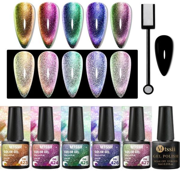 

nail gel mtssii 7pcsset reflective glitter cat magnetic polish with magnet stick semi permanent soak off uv manicure kit9231285, Red;pink