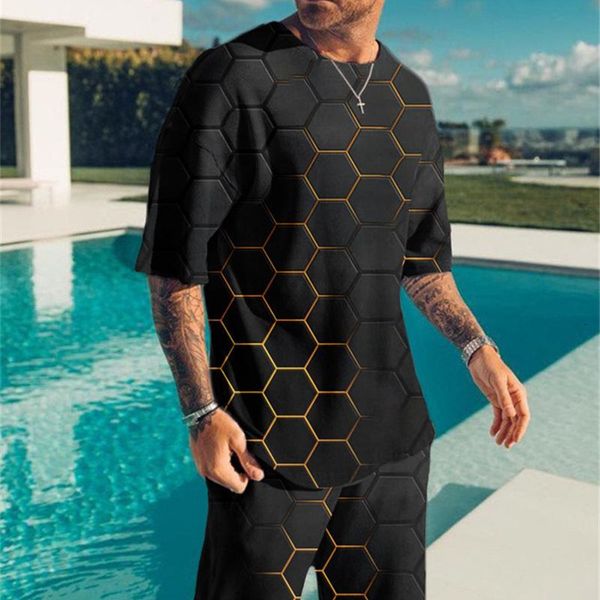 

men's tracksuits 3d2023 summer loose plus size short sleeve t shirt beach men's casual shorts printed cotton set for men 230630, Gray