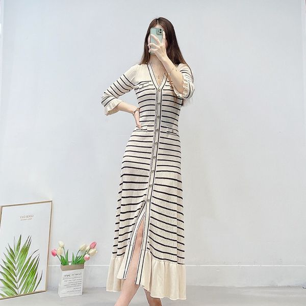 

sandro fringe agaric edgev-neck knitted dress long skirtnewladies high brand2023, Black;gray