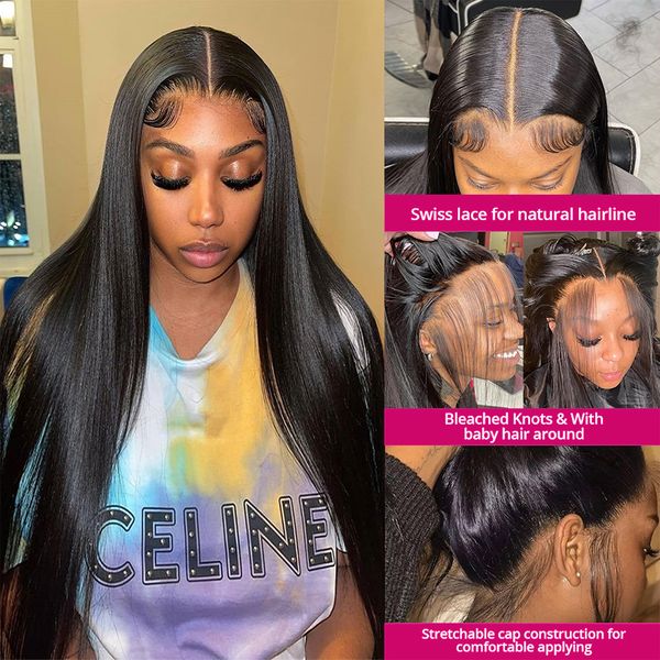 

13x4 bone straight transparent lace front human hair wig brazilian remy lace closure wigs for women human hair, Black;brown