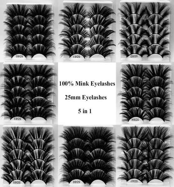 

5 in 1 25mm 100 3d mink eyelashes thick long extensions super soft1414504