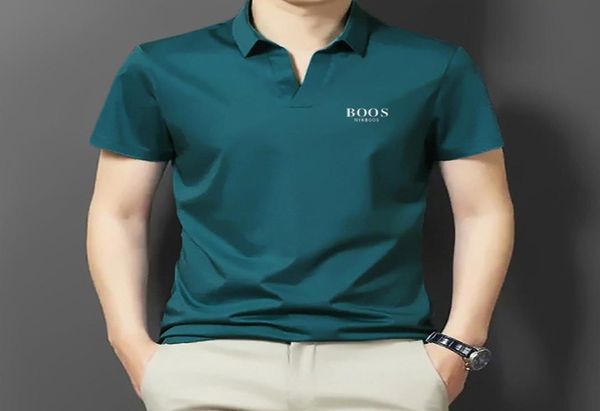 

2021 summer vneck lapel thin men039s short sleeve loose solid color tshirt1588213, Black