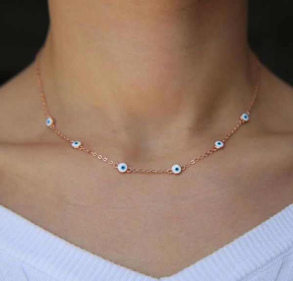 

enamel white evil eye round dots charm link chain rose gold color lucky turkish evil eye women elegance fashion jewelry chain neck3261544, Silver