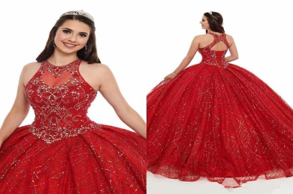 

bling glitter tulle quinceanera dresses pageant ball gowns rhinestones beading high jewel prom dress for sweet 16 evening dresses 2834235, Blue;red