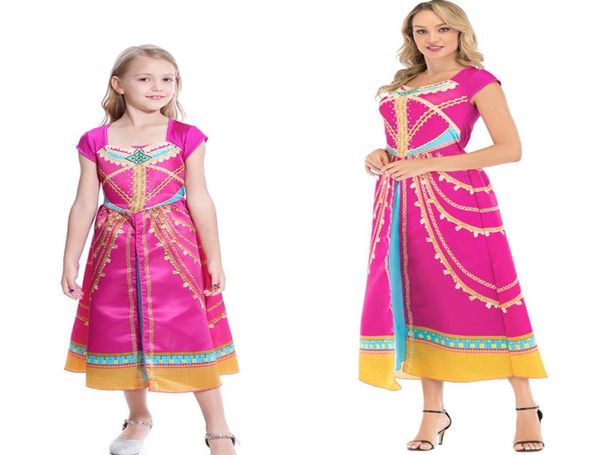 

princess jasmine family mother and kids dress cosplay costume movie aladdin dress costume superior halloween stage kids gift3669726, Red;yellow