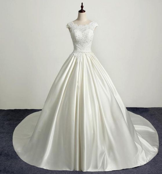 

new arrival simple elegant wedding gowns sheer scoop neck sleeveless backless corset wedding dresses beaded lace appliques bridal 2405640, White