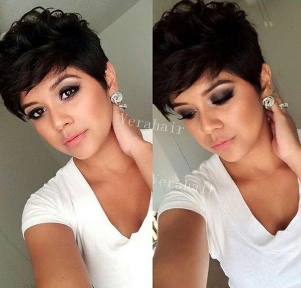 

human brazilian short hair wigs for black woman short lace front wig none lace wig pixy human cut hair pixie short full lace wigs4686418, Black;brown