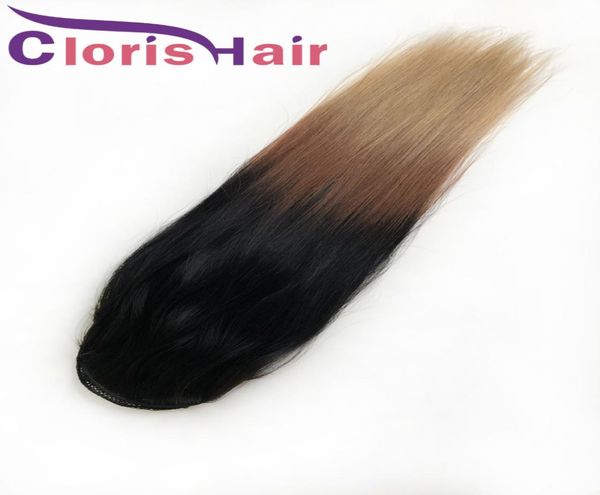 

t1b427 drawstring ponytails colored human hair brazilian virgin straight ponytail extensions clip ins 100g honey blonde ombre ha5623067, Black