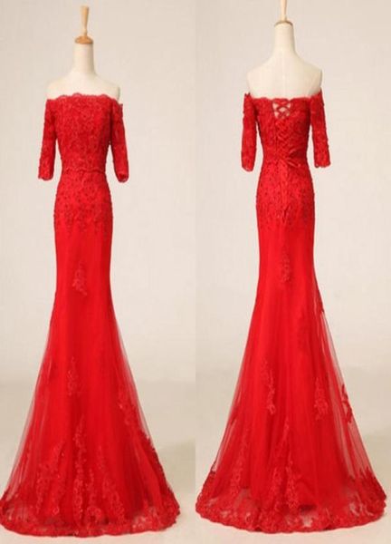 

gorgeous red dress off shoulder half sleeve chinese prom party dresses cheongsam laceup sweep train lace and tulle with appliques6980734, Blue;red