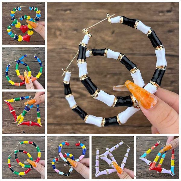 

stud fashion round earrings women oil painting trendy ladies bamboo pendant ear jewelry direct sales r230630, Golden;silver