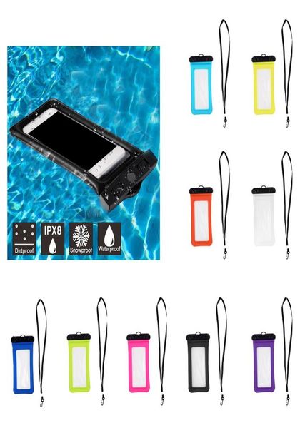

9 colours waterproof mobile phone floating air bag case swimming pool neck strap universal underwater dry bag case2141963