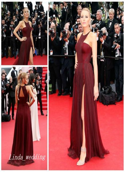 

blake lively burgund red carpet evening dress elegant long prom party dress formal celebrity inspired event gown plus size vestido4307025, Black;red