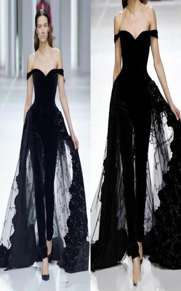 

2020 women fashion evening dresses jumpsuits off shoulder overskirts tulle lace dress prom dresses special occasion wears robes de6086694, Black;red