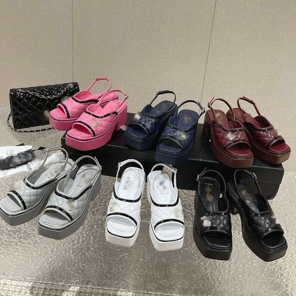 

designers women sandals quilted sandal channel slides block heel 7.5cm high heels slingbacks wedge pump slides flip flops vintage square pla, Black