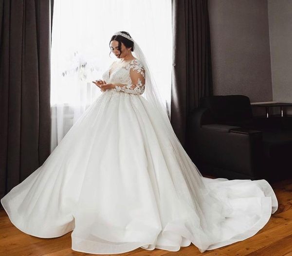 

plus size 2022 a line wedding dresses bridal gowns long sleeve v neck lace appliqued boho country vestidos de novia9995585, White