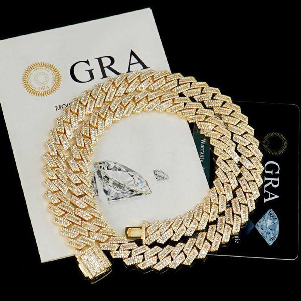 

18k gold plated 925 silver jewelry sterling cuban link chain hip hop jewelry 12mm moissanite baguette cuban chain necklace