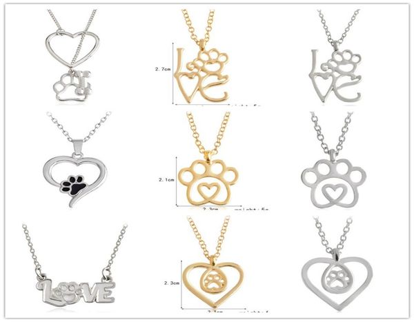

10styles love heart dog paws foot necklace always in my heart pendant dog cat animal lovers gifts1822954, Silver