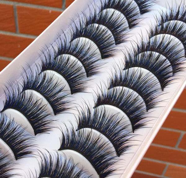 

10 pairs blue black cross false eyelashes fashion party makeup tools eye lashes color curling thick exaggerated fake eyelashes2485771