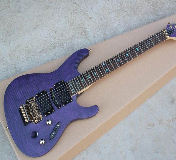 

super thin herman li egen18 flame maple trans purple electric guitar floyd rose tremolo bridge abalone oval inlay hsh pickup8048574