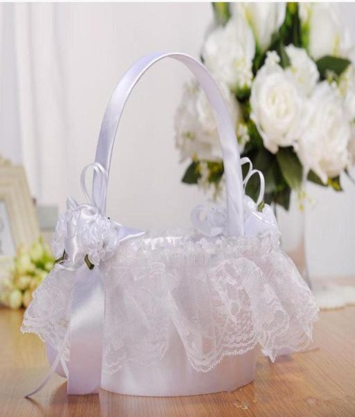 

lace satin chrysanthemum girls flowers basket wedding flower girl basket western ceremony articles party supplier9173407