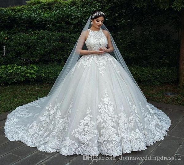 

2020 sleeveless buttons tulle bridal wedding gowns plus size ball gown robe de mariee luxury lace muslim bride wedding dresses4410975, White