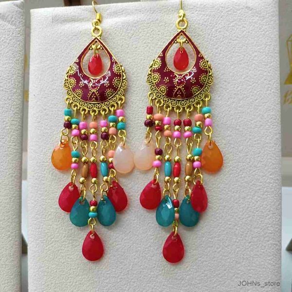 

stud long colorful beads water drop dangle earrings for women vintage gold drop glaze earrings mujer r230630, Golden;silver