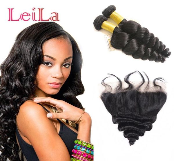 

malaysian loose wave bundles with 13 x 4 lace frontal pre plucked baby hair human hair bundles with frontal 3pieceslot3967961, Black;brown