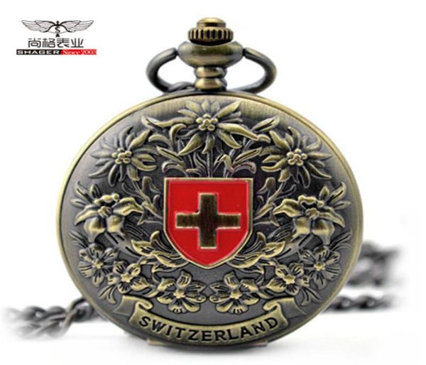

swiss red cross blue bronze flip mechanical pocket watch019798903, Slivery;golden