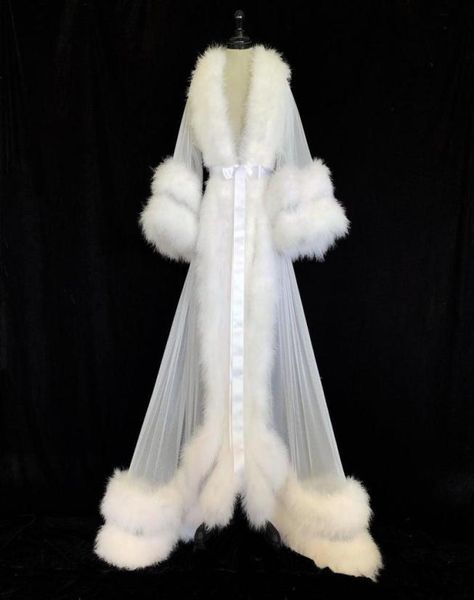

white double deluxe women robe fur wraps bathrobe sleepwear bridal robe marabou dressing gown party gifts bridesmaid wraps5673580