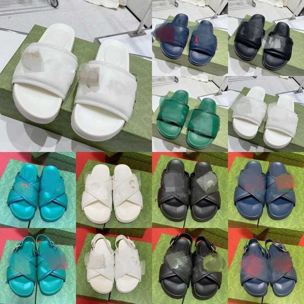 

3.5cm cowhide leather slippers logo sandal double platform g mules women men's interlocking slides waterproof beach pool slider flip fl, Black