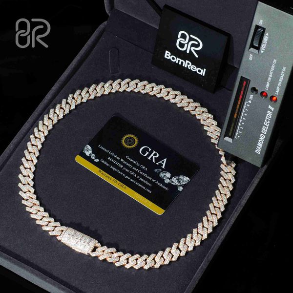 

10mm iced out vvs moissanite cuban necklace stock bling 925 silver moissanite diamond cuban link chain hip hop men jewelry chain
