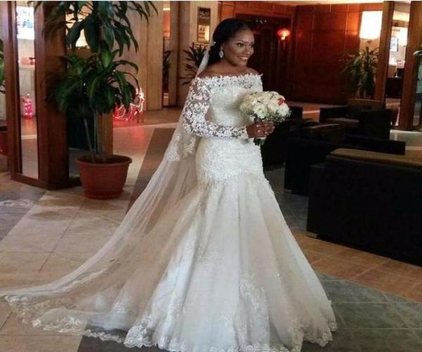 

african nigerian wedding dress glamorous mermaid long lace appliques garden country church bride bridal gown custom made plus size8340789, White