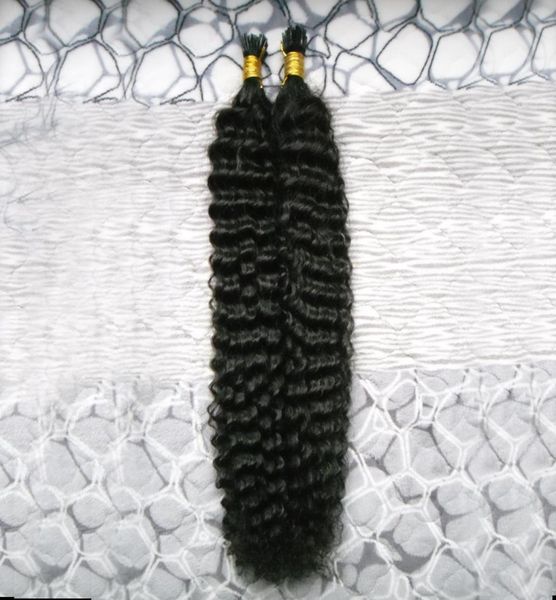 

1g each strands remy human keratin tip hair extension 100s fusion i tip hair extension 100g pre bonded hair extensions deep curly2825330, Black