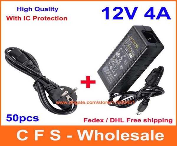 

50pcs ac dc power supply 12v 4a adapter 48w charger for 5050 3528 led rigid strip light display lcd monitor power cord with ic p7340346