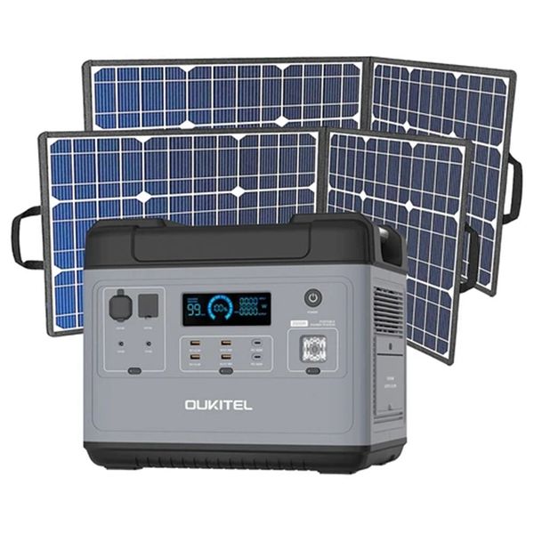 

oukitel p2001 ultimate 2000w portable power station + 2xflashfish sp18v 100w portable solar panel outdoor power supply kit, 2000wh lifepo4 b