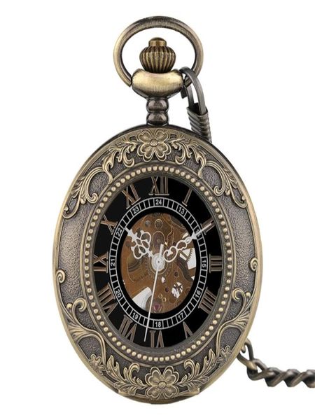 

classic pendant chain hand winding mechanical pocket watch men steampunk skeleton women carving necklace clock xmas gift t2005028648273, Slivery;golden