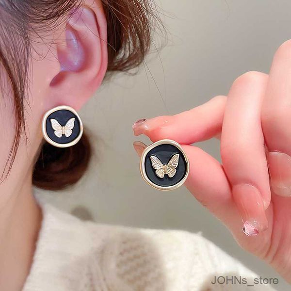 

stud butterfly circle drip glaze french advanced minimalist earrings for women fashion earring birthday party jewelry gifts r230630, Golden;silver