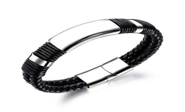 

leather classic fashion smooth bracelet men039s magnetic clasp bangle7539243, Black