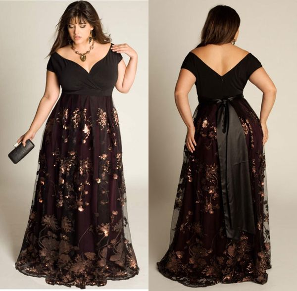 

plus size evening dresses sleeves aline off the shoulder formal dress sequins appliqued floorlength special occasion gowns9668280, Black