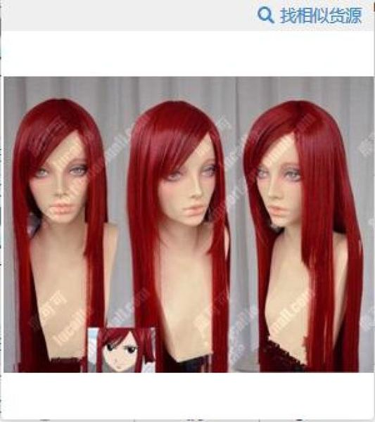 

fairy tail erza scarlet dark red 100cm straight cosplay party wig7391133, Black
