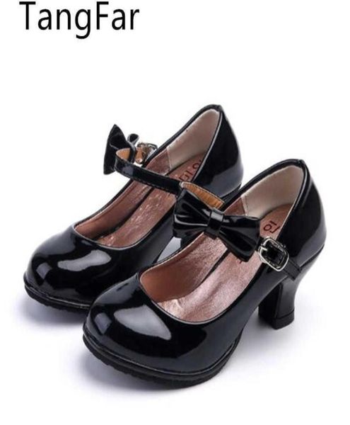 

girls bow pink highheel shoes autumn new pumps princess shoes rubber sole kids red nonslip shoe g11267319914, Black;red