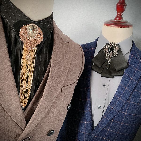 

tie clips men neck collar shirt bow alloy crystal wedding banquet party necktie cravat luxury tassels chain ribbon bowtie 230629, Silver