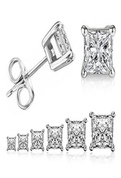 

14k plated gold stud square four claw cz diamonds earrings women039s two color platinum multi rule2076421, Golden;silver