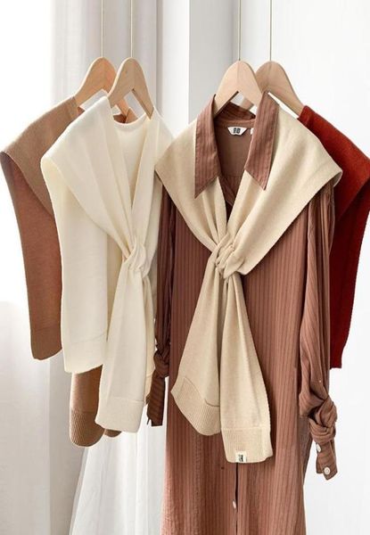 

bow ties autumn winter knitted fake collar scarf for women office blouse knit shawl false collars ladies neck guard scarves capebo1411961, Black;gray