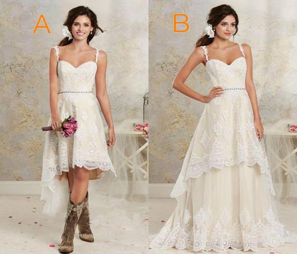 

two styles lace country wedding dress high low short bridal dresses floor length multi layers bohemian gowns for wedding6224091, White