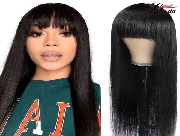 

straight human hair wigs with bangs natural black peruvian full machine made wig for black women 1030inch9612982, Black;brown