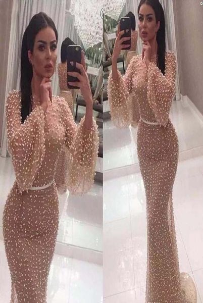 

saudi arabic evening dress beaded poet long sleeves holiday women wear formal party prom gown custom made plus size3830443, Black;red