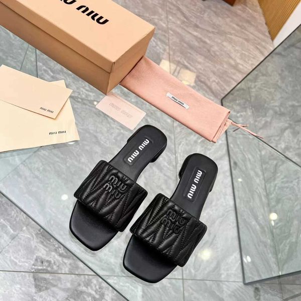 

slide shoes women mius designer sandals sheepskin beach pleated square slippers for women's summer new fashion flat bottom external wea