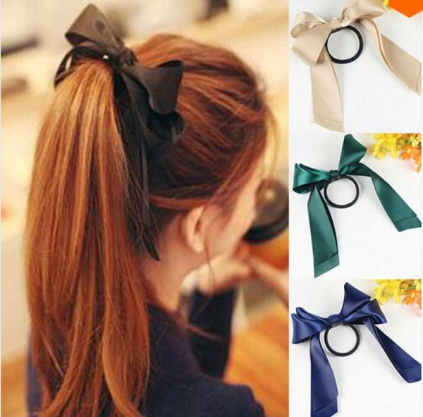

10off 20pcs 2016 new brand designer headwear solid hair ribbons band rope scrunchie ponytail holder silk ribbon bow hair accessor4636235, Slivery;white